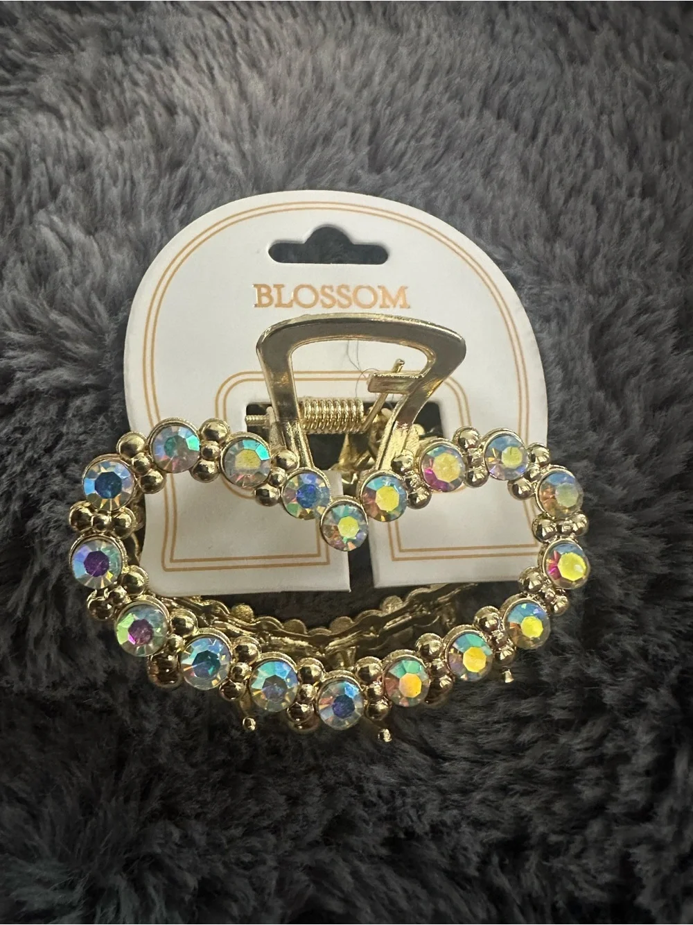 Blossom Gold Iridescent Rhinestone Heart Shaped Hair Claw Clip